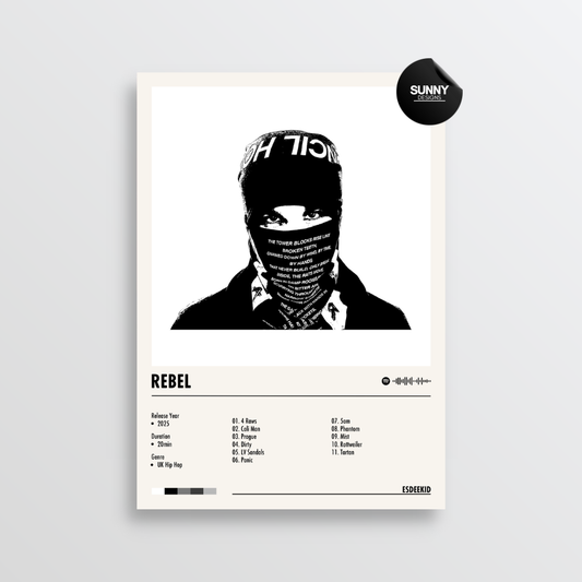 EsDeeKid Rebel tracklist merch custom album cover poster music poster personalized gifts poster mockup poster template album posters for wall Sunny Designs Poster