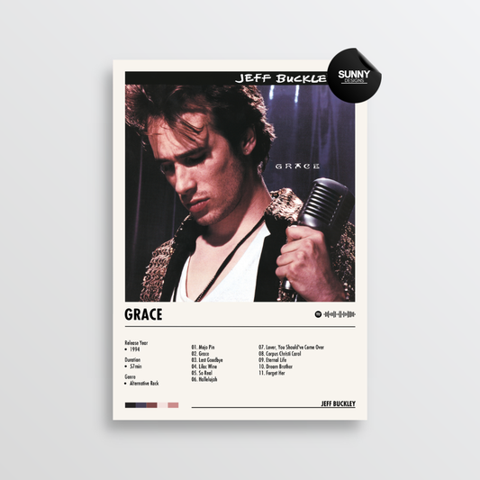 Jeff Buckley Grace tracklist merch custom album cover poster music poster personalized gifts poster mockup poster template album posters for wall Sunny Designs Poster