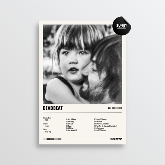 Tame Impala Deadbeat tracklist merch custom album cover poster music poster personalized gifts poster mockup poster template album posters for wall Sunny Designs Poster