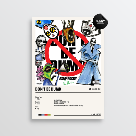 ASAP Rocky Don't Be Dumb tracklist merch custom album cover poster music poster personalized gifts poster mockup poster template album posters for wall Sunny Designs Poster