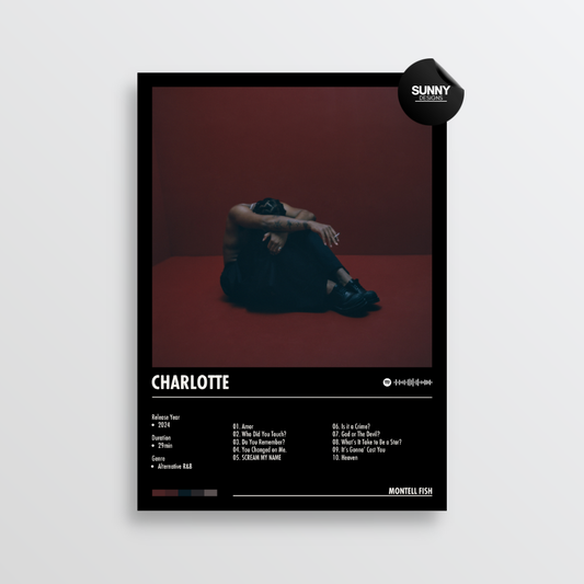 Montell Fish CHARLOTTE tracklist merch custom album cover poster music poster personalized gifts poster mockup poster template album posters for wall Sunny Designs Poster