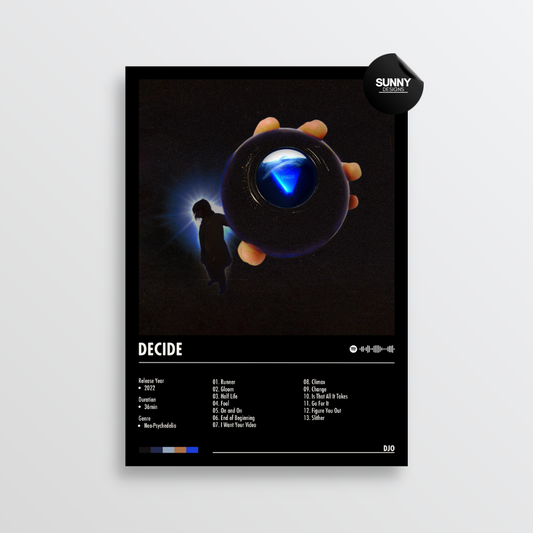 Djo DECIDE Joe Keery Stranger Things Steve Harrington tracklist merch custom album cover poster music poster personalized gifts poster mockup poster template album posters for wall Sunny Designs Poster