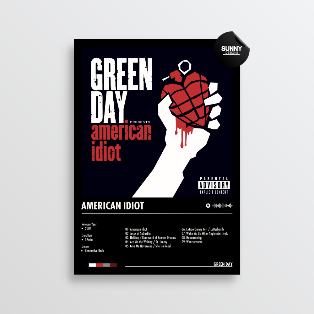 Green Day American Idiot merch custom album cover poster music poster personalized gifts poster mockup poster template album posters for wall Sunny Designs Poster 