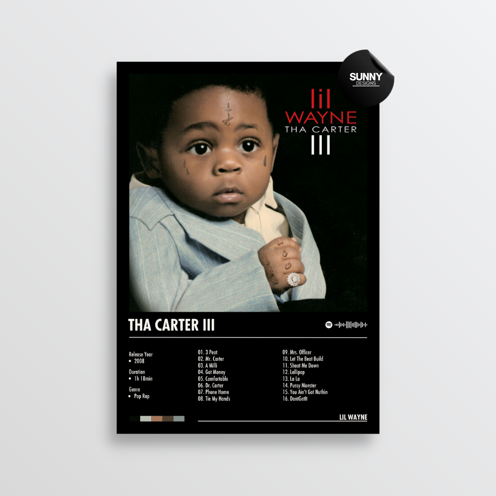 Lil Wayne Tha Carter 3 merch custom album cover poster music poster personalized gifts poster mockup poster template album posters for wall tracklist Sunny Designs Poster
