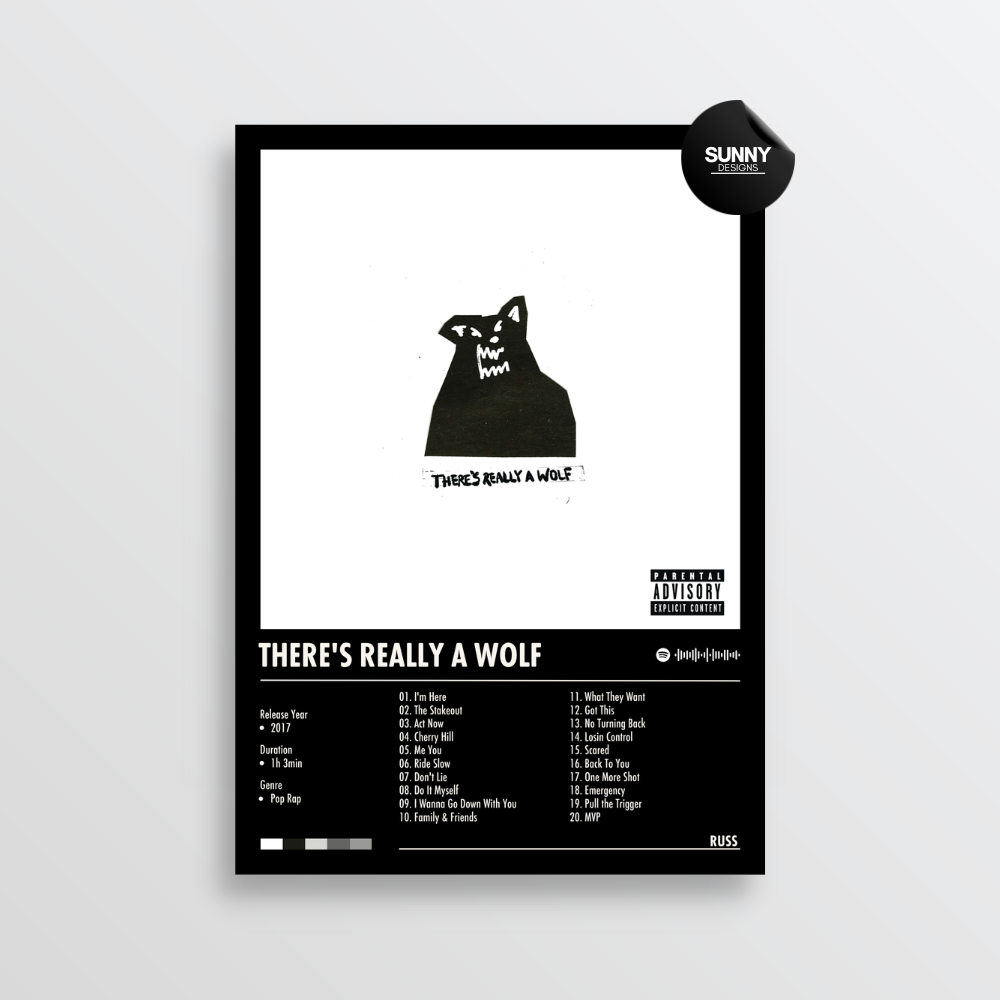 Russ There's Really A Wolf merch custom album cover poster music poster personalized gifts poster mockup poster template album posters for wall Sunny Designs Poster 