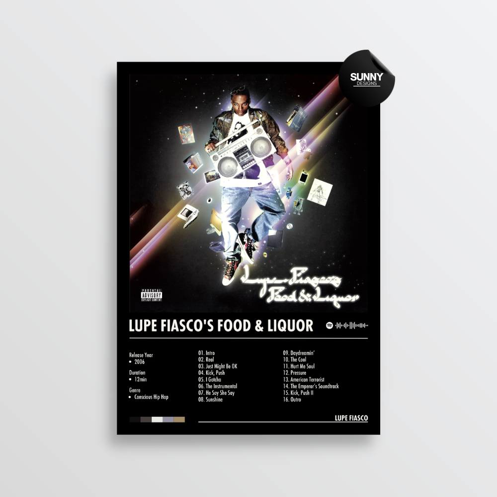 Lupe Fiasco Lupe Fiasco's Food and Liquor merch custom album cover poster music poster personalized gifts poster mockup poster template album posters for wall tracklist Sunny Designs Poster
