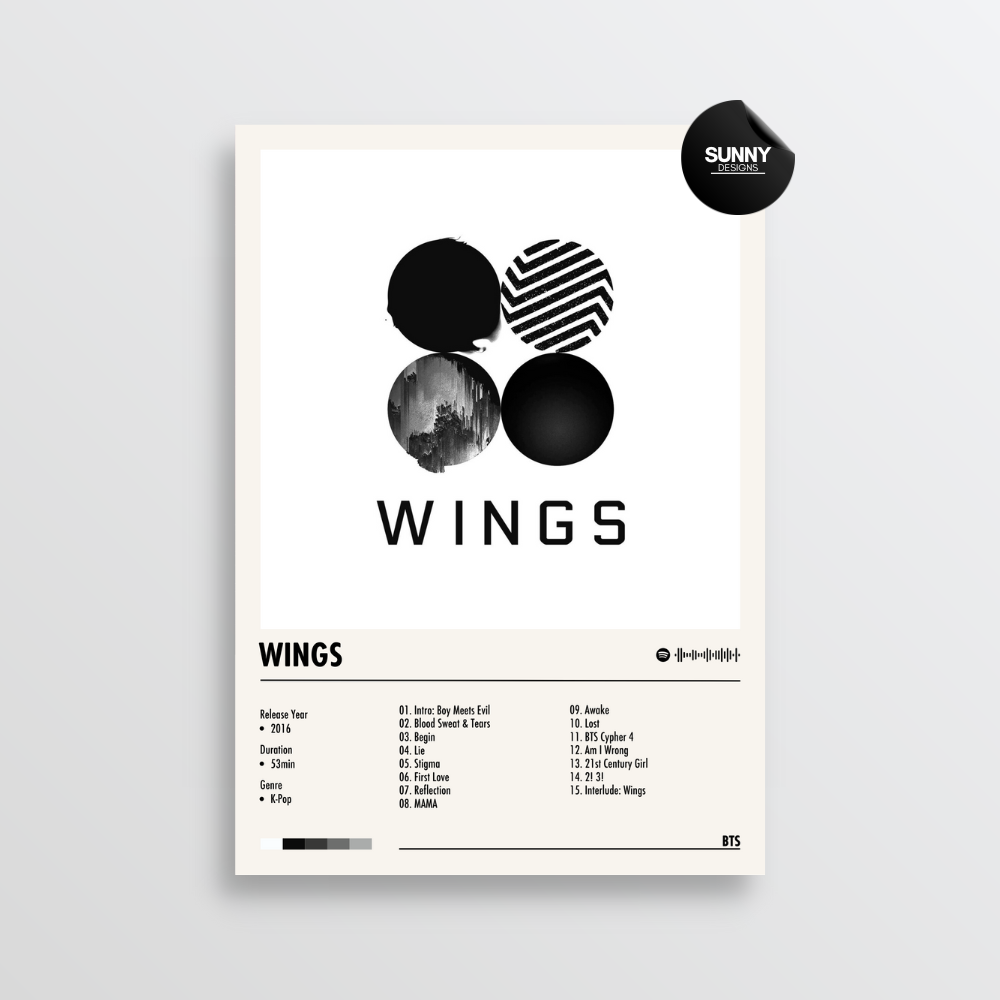 BTS Wings merch custom album cover poster music poster personalized gifts poster mockup poster template album posters for wall Sunny Designs Poster 