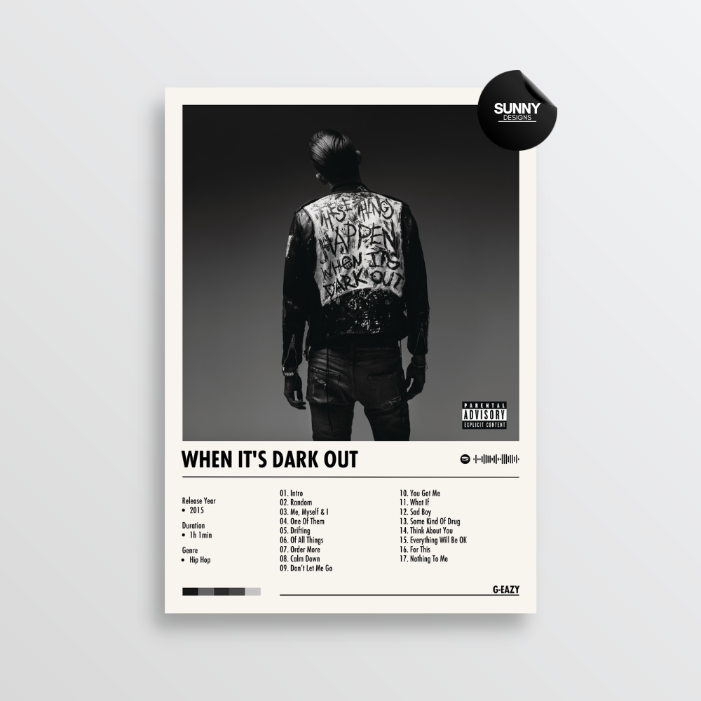 G-Eazy When It's Dark Out merch custom album cover poster music poster personalized gifts poster mockup poster template album posters for wall tracklist Sunny Designs Poster
