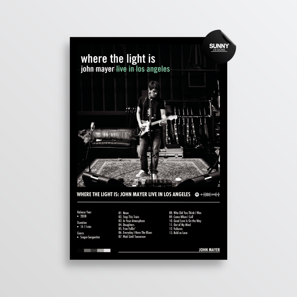 John Mayer Where the Light Is John Mayer Live In Los Angeles merch custom album cover poster music poster personalized gifts poster mockup poster template album posters for wall Sunny Designs Poster 