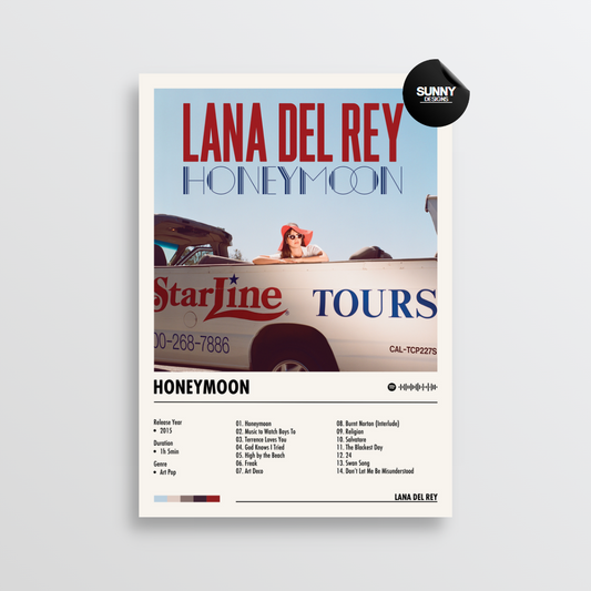 Lana Del Rey Honeymoon merch custom album cover poster music poster personalized gifts poster mockup poster template Sunny Designs Poster