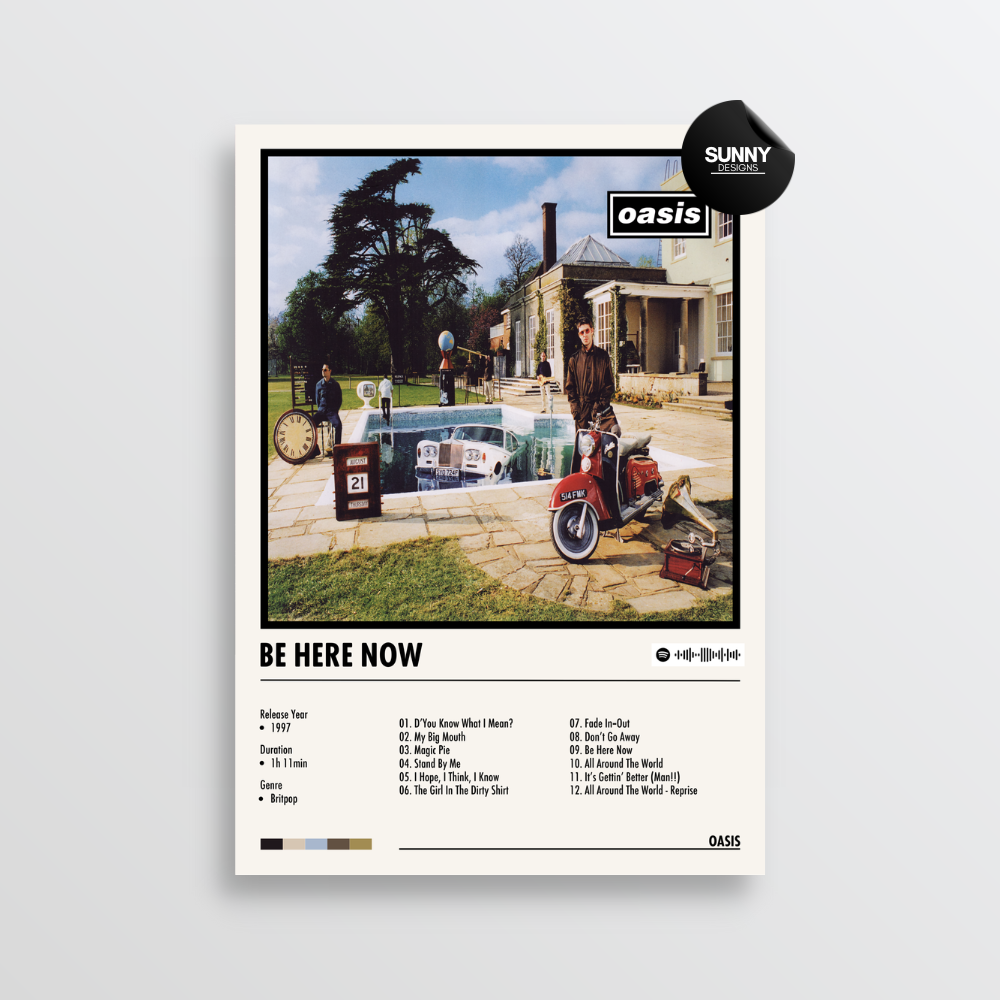 Oasis Be Here Now merch custom album cover poster music poster personalized gifts poster mockup poster template album posters for wall tracklist Sunny Designs Poster
