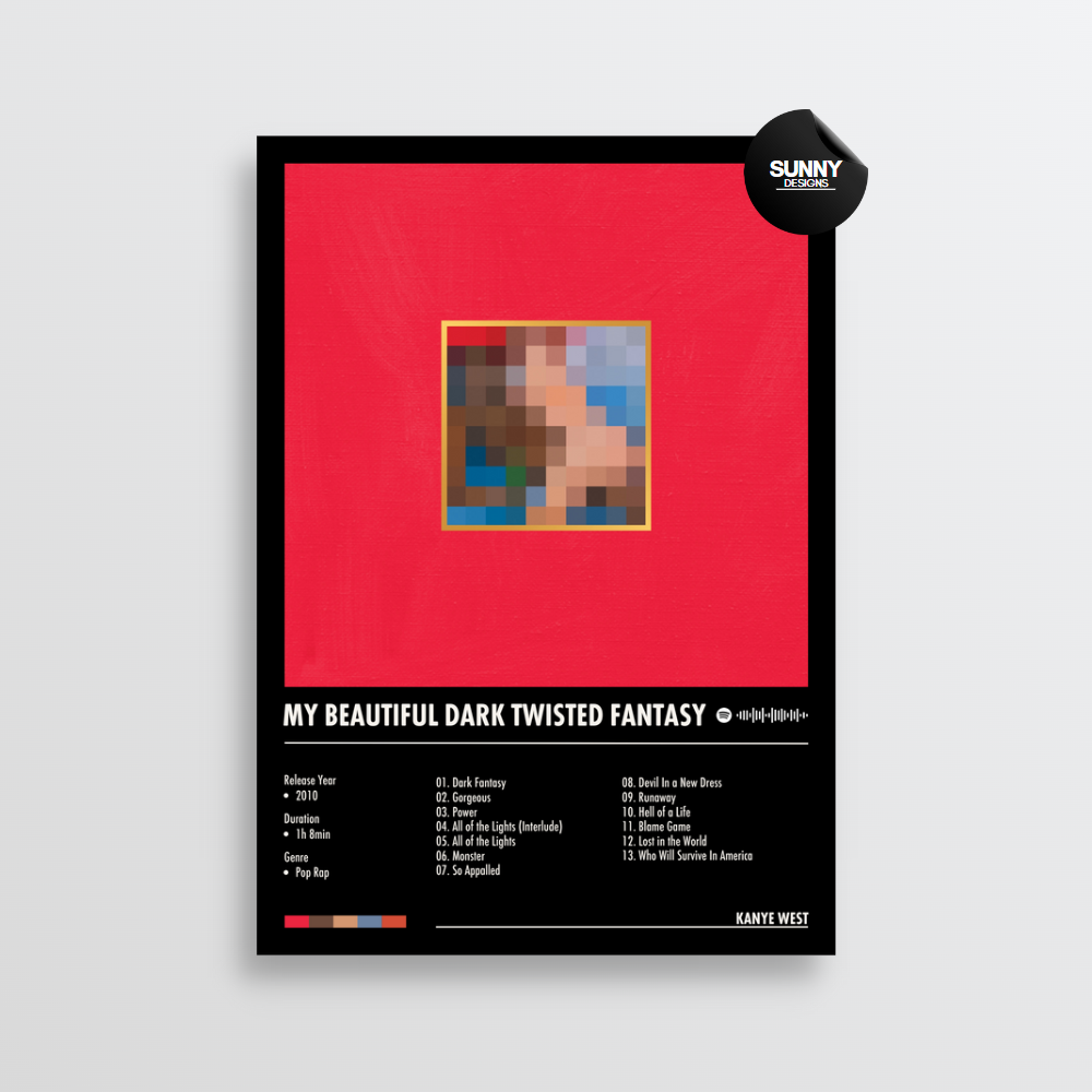 Kanye West My Beautiful Dark Twisted Fantasy merch custom album cover poster music poster personalized gifts poster mockup poster template Sunny Designs Poster