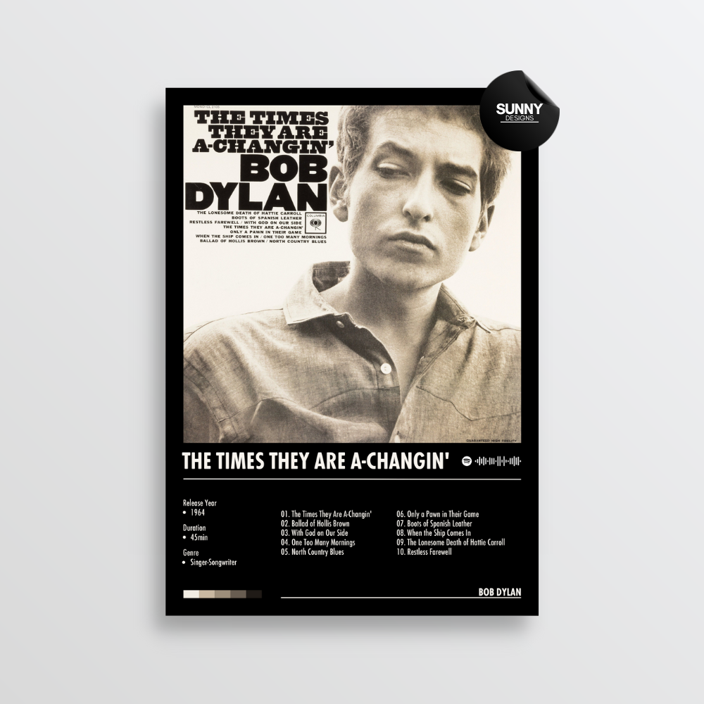 Bob Dylan The Times They Are A-Changin' merch custom album cover poster music poster personalized gifts poster mockup poster template album posters for wall Sunny Designs Poster 