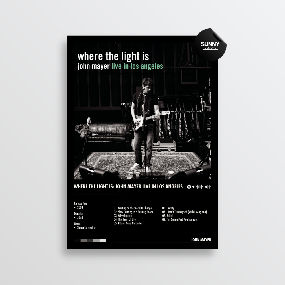 John Mayer Where the Light Is John Mayer Live In Los Angeles merch custom album cover poster music poster personalized gifts poster mockup poster template album posters for wall Sunny Designs Poster 