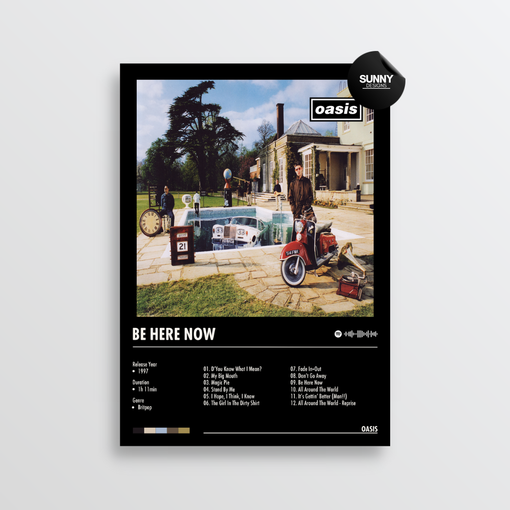 Oasis Be Here Now merch custom album cover poster music poster personalized gifts poster mockup poster template album posters for wall tracklist Sunny Designs Poster
