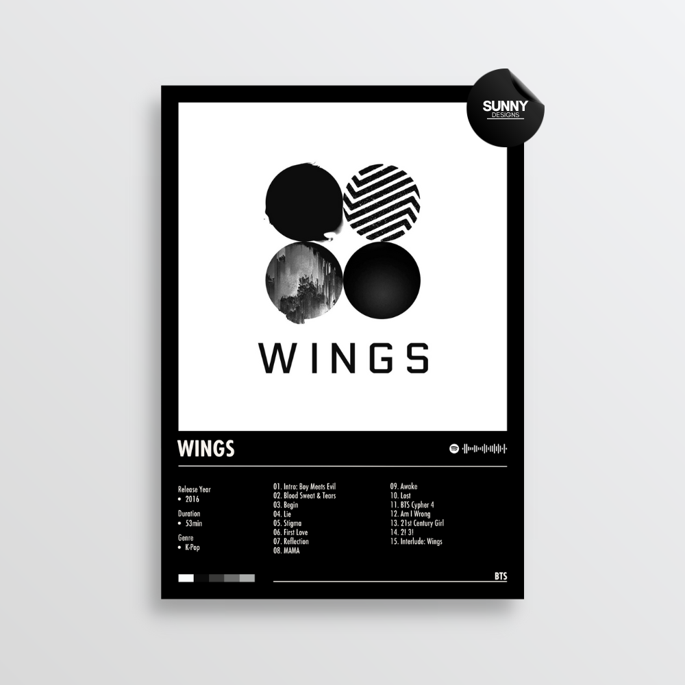 BTS Wings merch custom album cover poster music poster personalized gifts poster mockup poster template album posters for wall Sunny Designs Poster 