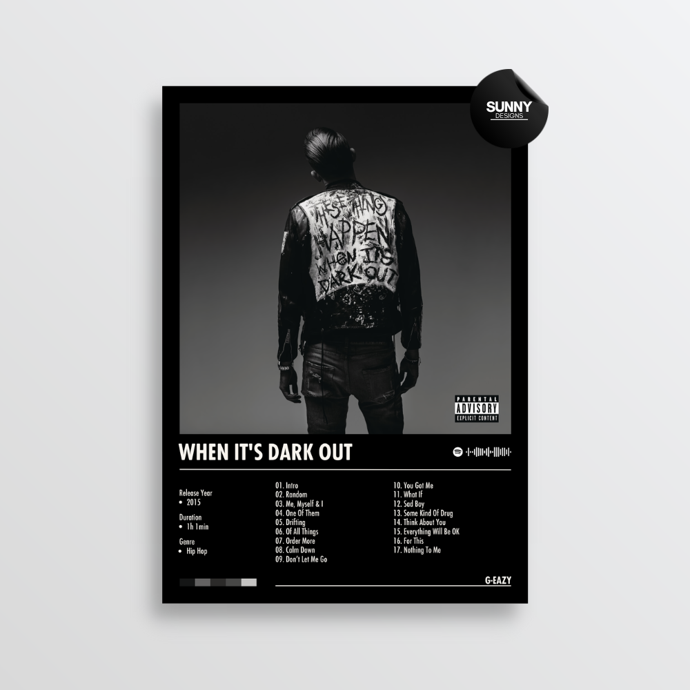 G-Eazy When It's Dark Out merch custom album cover poster music poster personalized gifts poster mockup poster template album posters for wall tracklist Sunny Designs Poster
