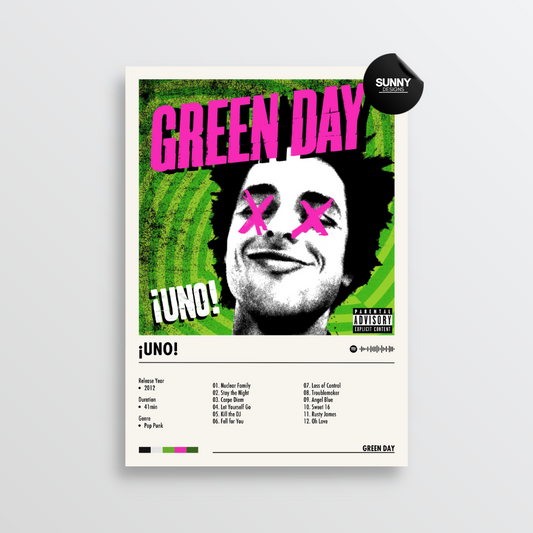 Green Day Uno merch custom album cover poster music poster personalized gifts poster mockup poster template album posters for wall Sunny Designs Poster 