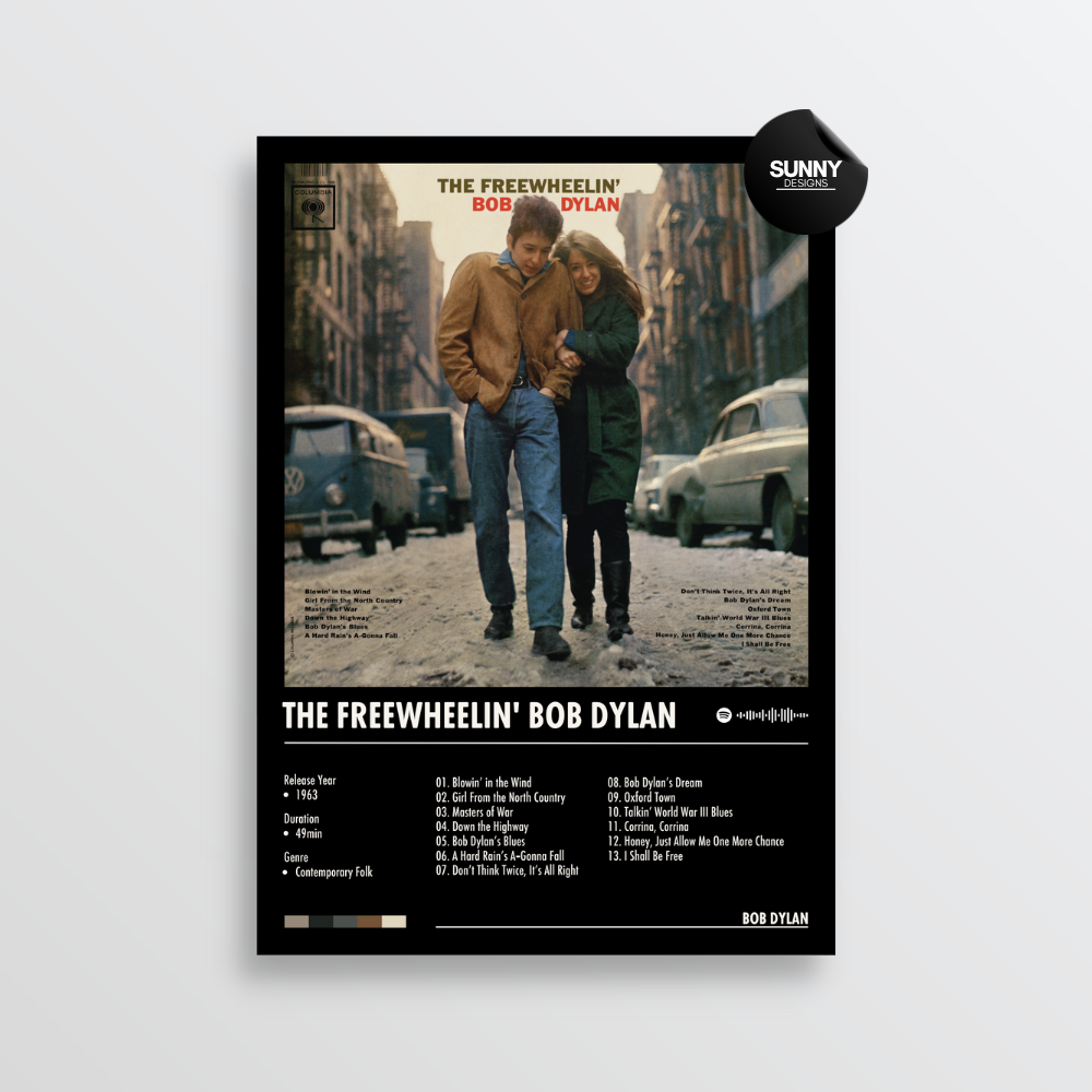 Bob Dylan The Freewheelin' Bob Dylan merch custom album cover poster music poster personalized gifts poster mockup poster template album posters for wall Sunny Designs Poster 