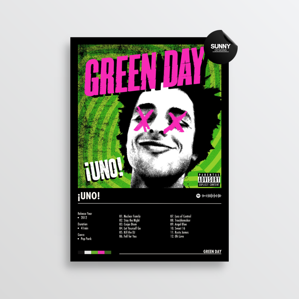 Green Day Uno merch custom album cover poster music poster personalized gifts poster mockup poster template album posters for wall Sunny Designs Poster 