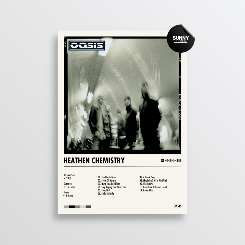 Oasis Heathen Chemistry merch custom album cover poster music poster personalized gifts poster mockup poster template album posters for wall tracklist Sunny Designs Poster
