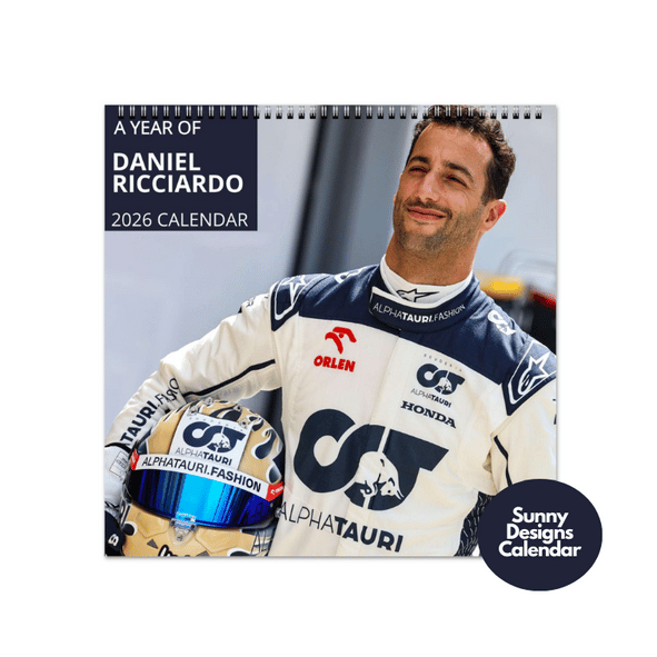 Daniel Ricciardo 2026 Wall Calendar - Sunny Designs Posters Celebrity Wall Art - Unique Gift - Celebrity Calendar Planner Desk