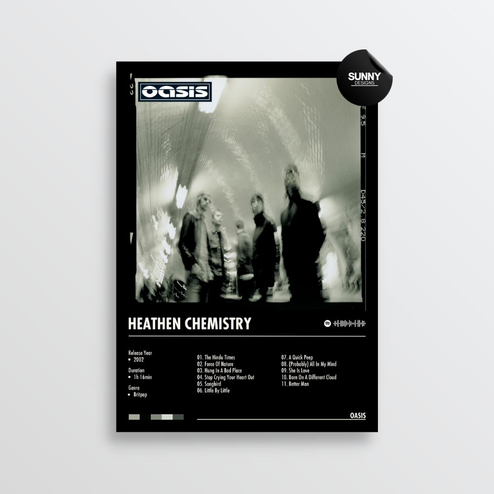 Oasis Heathen Chemistry merch custom album cover poster music poster personalized gifts poster mockup poster template album posters for wall tracklist Sunny Designs Poster
