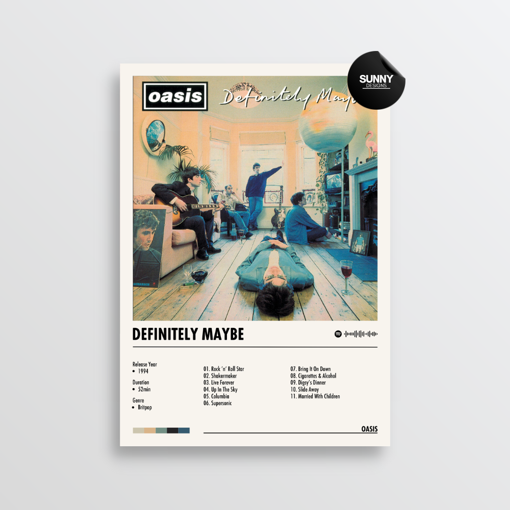 Oasis Definitely Maybe merch custom album cover poster music poster personalized gifts poster mockup poster template album posters for wall tracklist Sunny Designs Poster
