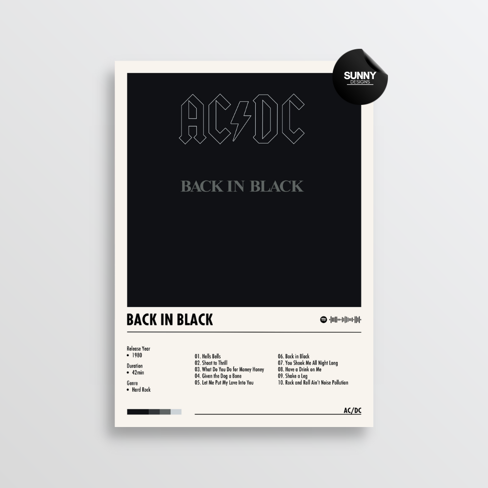 ACDC Back In Black merch custom album cover poster music poster personalized gifts poster mockup poster template album posters for wall Sunny Designs Poster 