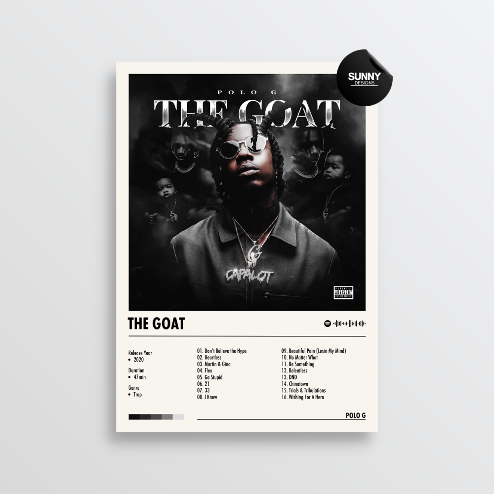 Polo G THE GOAT merch custom album cover poster music poster personalized gifts poster mockup poster template album posters for wall Sunny Designs Poster 