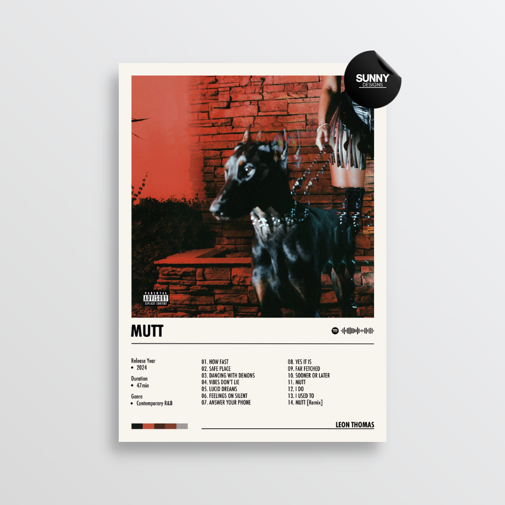 Leon Thomas MUTT tracklist merch custom album cover poster music poster personalized gifts poster mockup poster template album posters for wall Sunny Designs Poster 