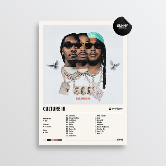 Migos Culture 3 merch custom album cover poster music poster personalized gifts poster mockup poster template album posters for wall Sunny Designs Poster 