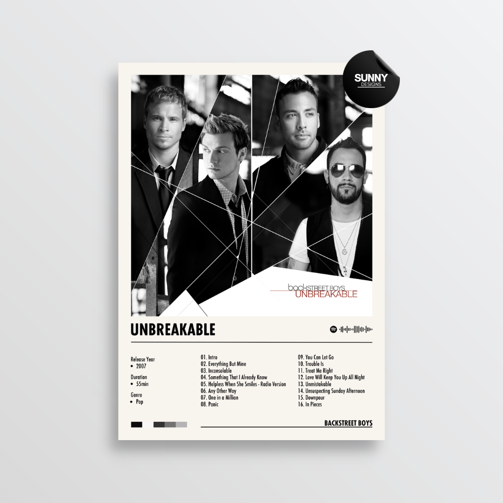 Backstreet Boys Unbreakable merch custom album cover poster music poster personalized gifts poster mockup poster template album posters for wall tracklist Sunny Designs Poster
