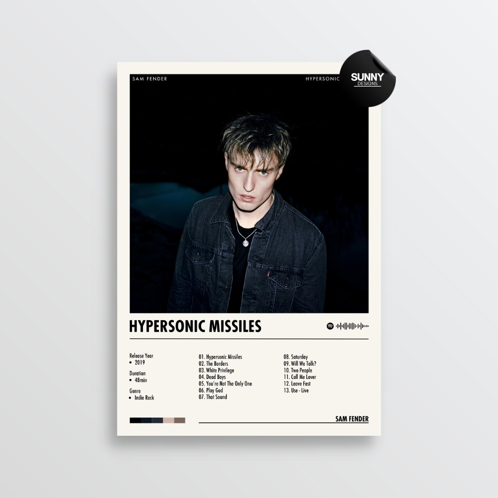 Sam Fender Hypersonic Missiles tracklist merch personnalisé album couverture affiche musique affiche cadeaux personnalisés affiche maquette affiche modèle album affiches pour mur Sunny Designs Poster 