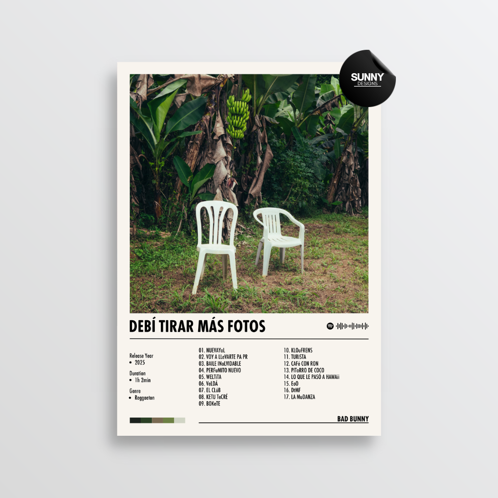 Bad Bunny - DeBÍ TiRAR MáS FOToS tracklist merch custom album cover poster music poster personalized gifts poster mockup poster template album posters for wall Sunny Designs Poster 
