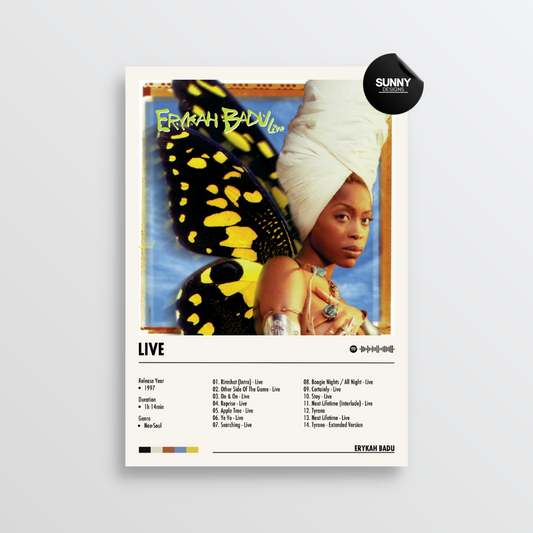 Erykah Badu Live  merch custom album cover poster music poster personalized gifts poster mockup poster template album posters for wall Sunny Designs Poster 