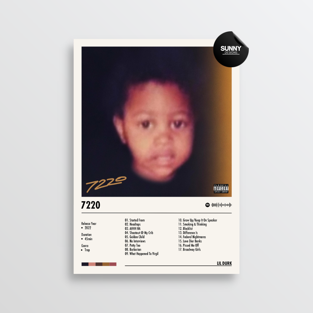 Lil Durk 7220 merch custom album cover poster music poster personalized gifts poster mockup poster template album posters for wall tracklist Sunny Designs Poster
