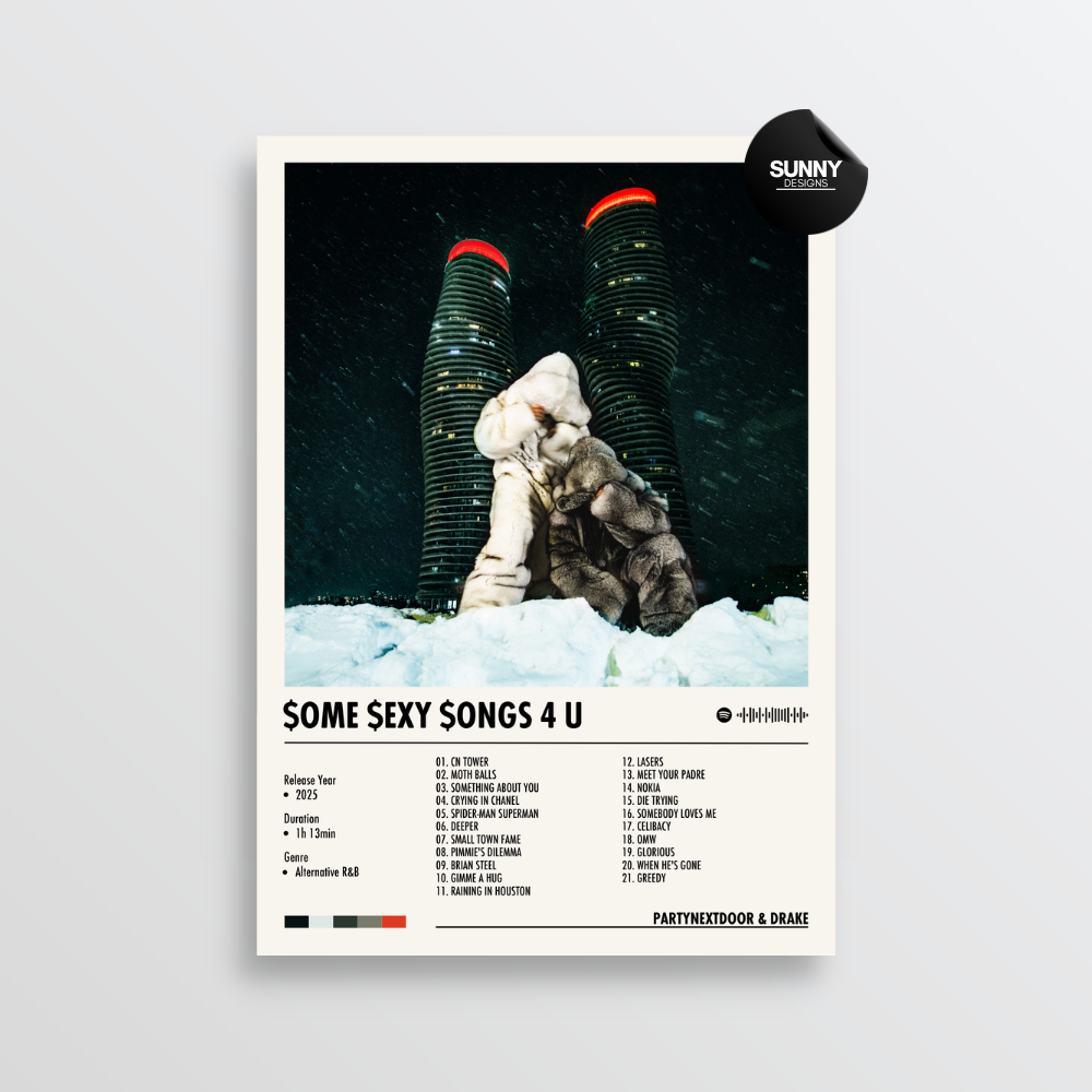 PARTYNEXTDOOR Drake Some Sexy Songs 4 U tracklist merch custom album cover poster music poster personalized gifts poster mockup poster template album posters for wall Sunny Designs Poster 