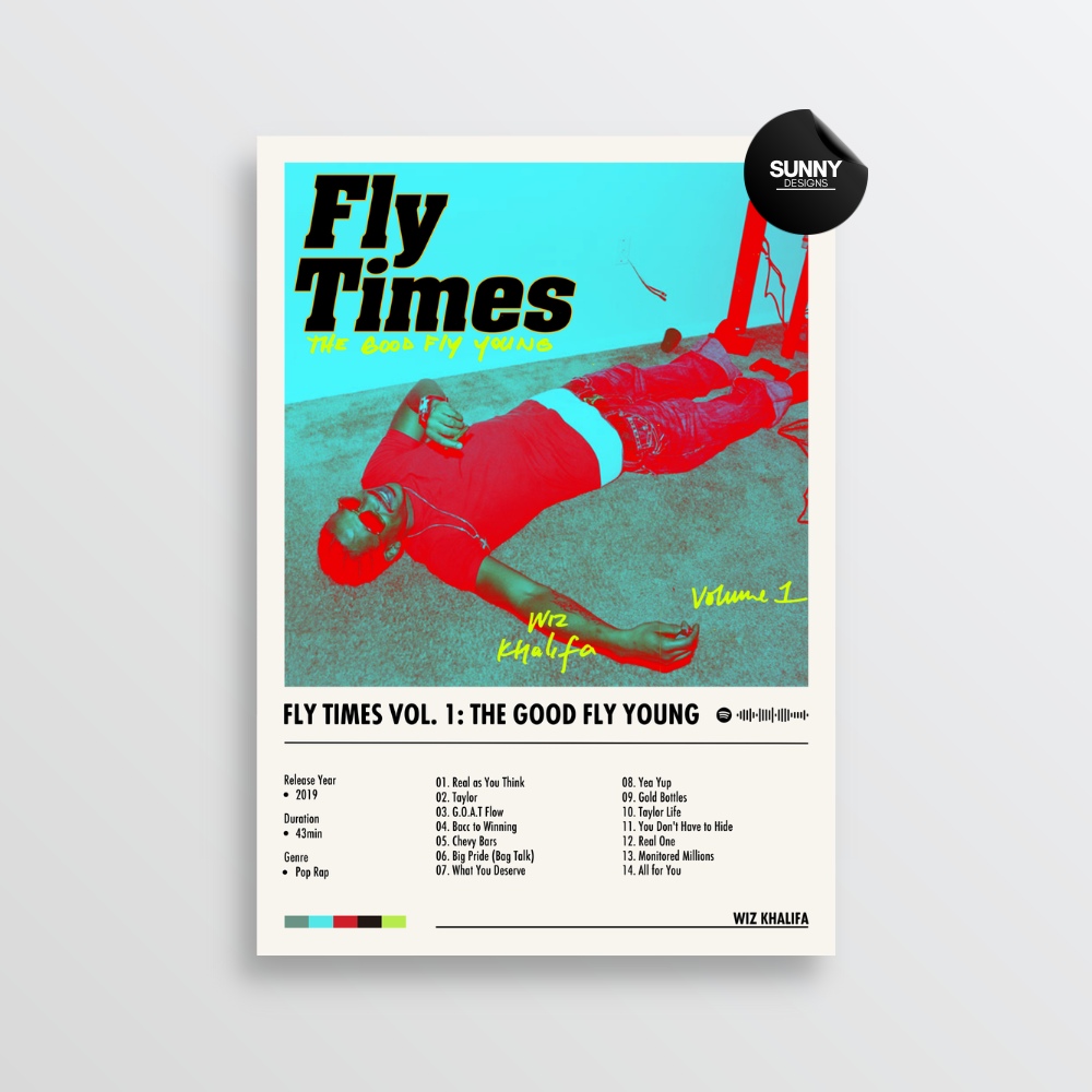 Wiz Khalifa Fly Times Vol 1 The Good Fly Young merch custom album cover poster music poster personalized gifts poster mockup poster template album posters for wall Sunny Designs Poster
