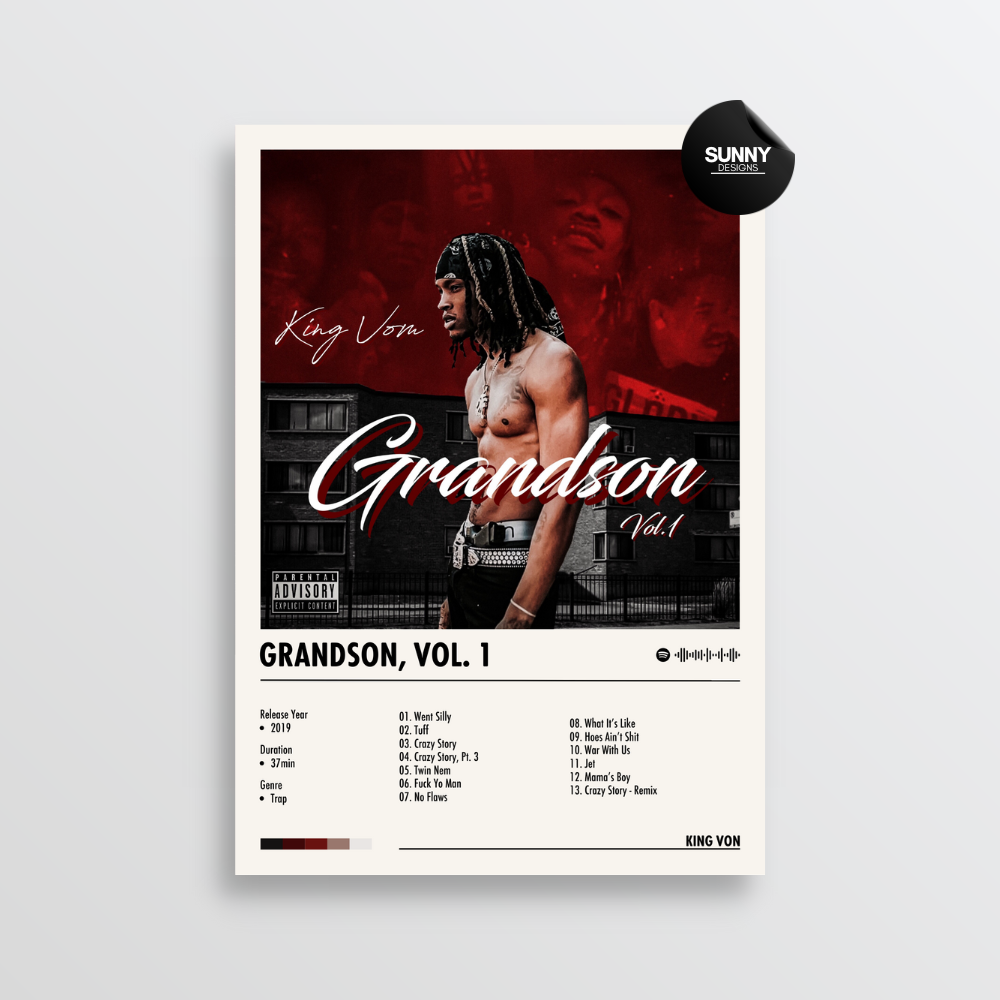 King Von Grandson Vol. 1 merch custom album cover poster music poster personalized gifts poster mockup poster template album posters for wall Sunny Designs Poster 