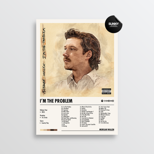 Morgan Wallen I’m The Problem  tracklist merch custom album cover poster music poster personalized gifts poster mockup poster template album posters for wall Sunny Designs Poster 