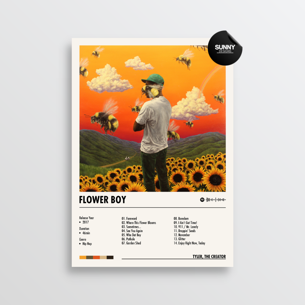 Tyler the Creator Flower Boy tracklist merch custom album cover poster music poster personalized gifts poster mockup poster template album posters for wall Sunny Designs Poster 