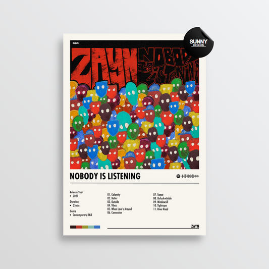 ZAYN Nobody Is Listening merch custom album cover poster music poster personalized gifts poster mockup poster template Sunny Designs Poster