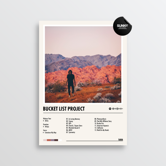 Saba Bucket List Project merch custom album cover poster music poster personalized gifts poster mockup poster template album posters for wall tracklist Sunny Designs Poster
