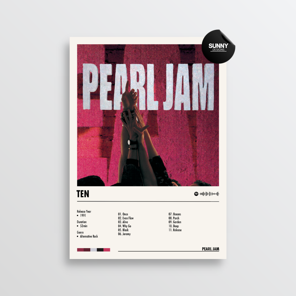 Pearl Jam Ten merch custom album cover poster music poster personalized gifts poster mockup poster template album posters for wall Sunny Designs Poster 