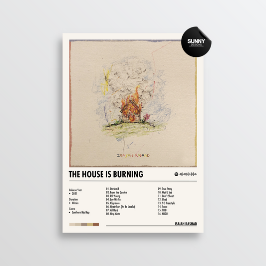 Isaiah Rashad The House Is Burning merch custom album cover poster music poster personalized gifts poster mockup poster template album posters for wall tracklist Sunny Designs Poster
