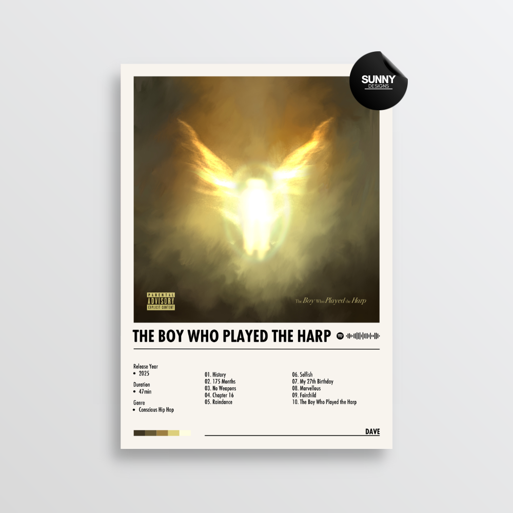 Dave The Boy Who Played the Harp  tracklist merch custom album cover poster music poster personalized gifts poster mockup poster template album posters for wall Sunny Designs Poster 