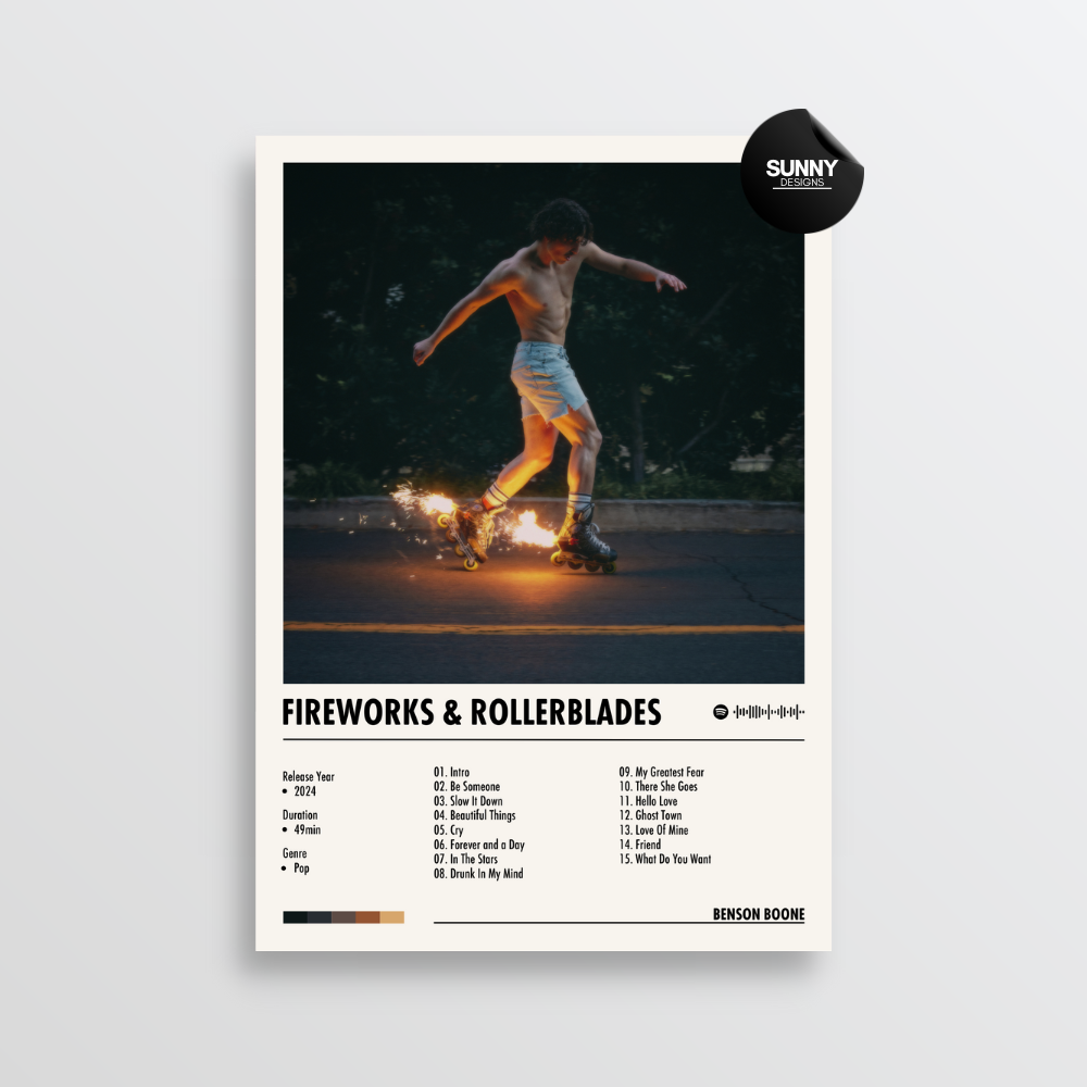 Benson Boone Fireworks and Rollerblades merch custom album cover poster music poster personalized gifts poster mockup poster template album posters for wall Sunny Designs Poster 