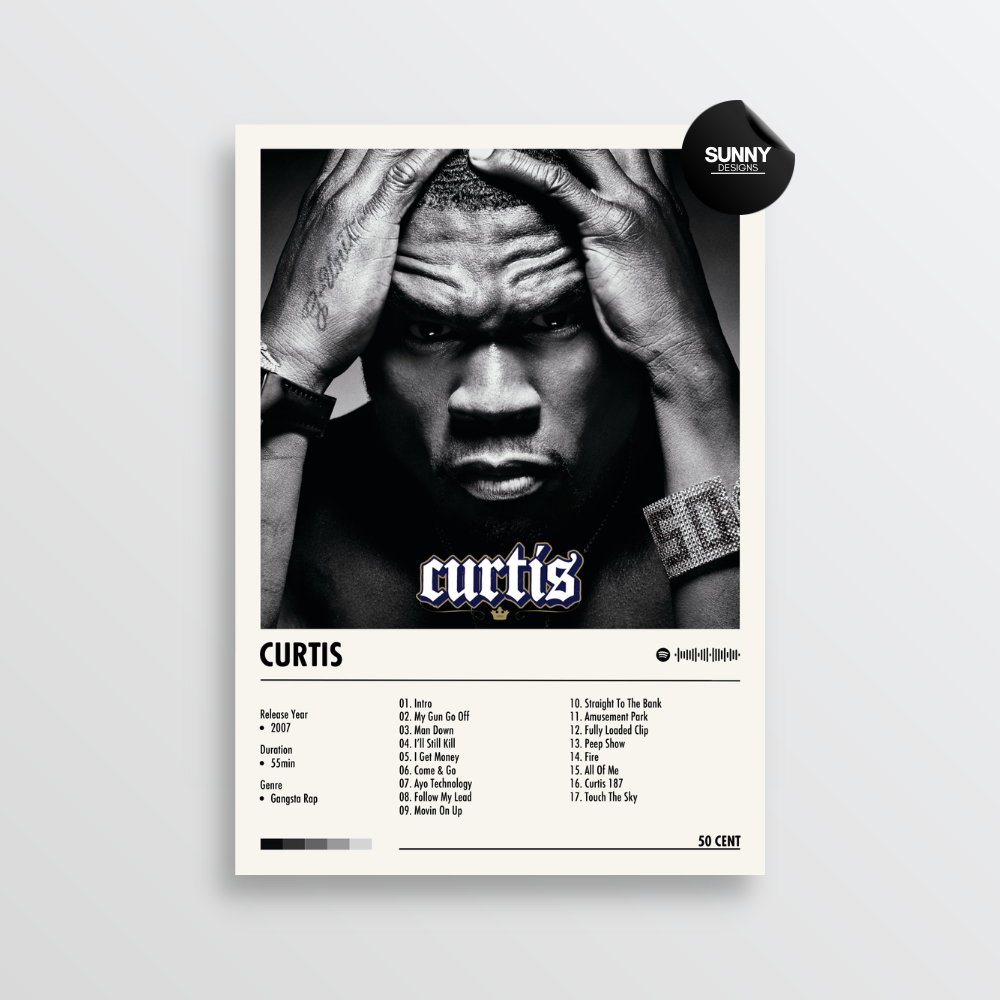 50 Cent Curtis merch custom album cover poster music poster personalized gifts poster mockup poster template album posters for wall tracklist Sunny Designs Poster
