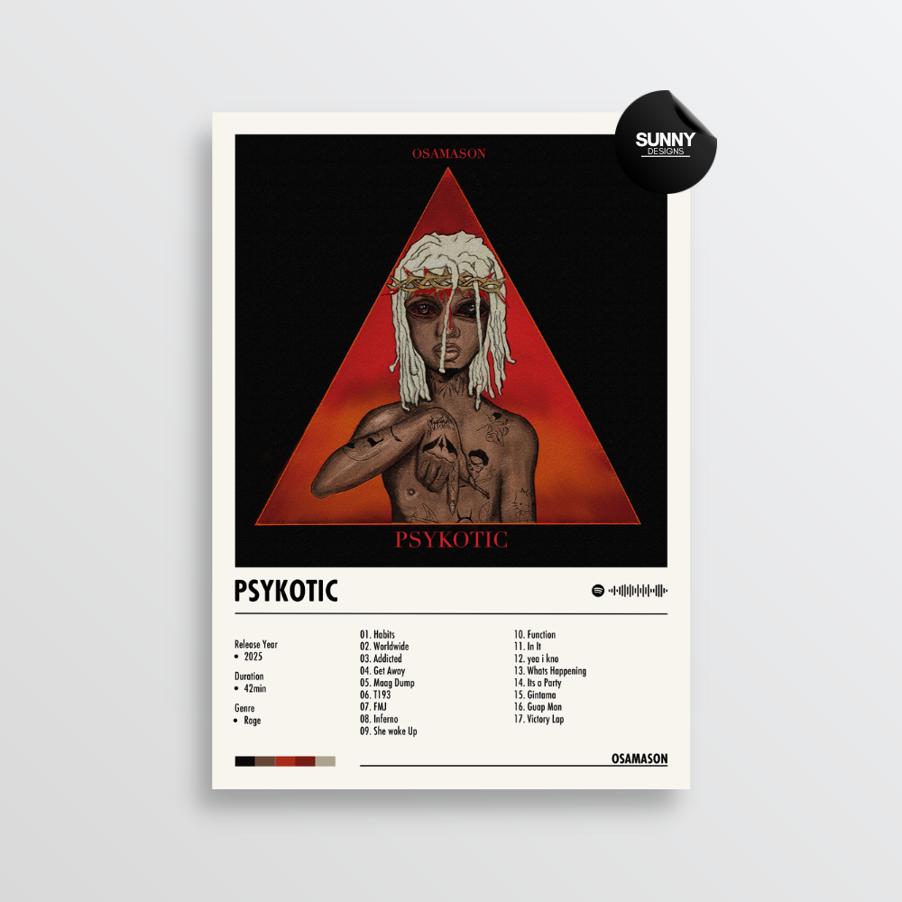 OsamaSon psykotic  tracklist merch custom album cover poster music poster personalized gifts poster mockup poster template album posters for wall Sunny Designs Poster 